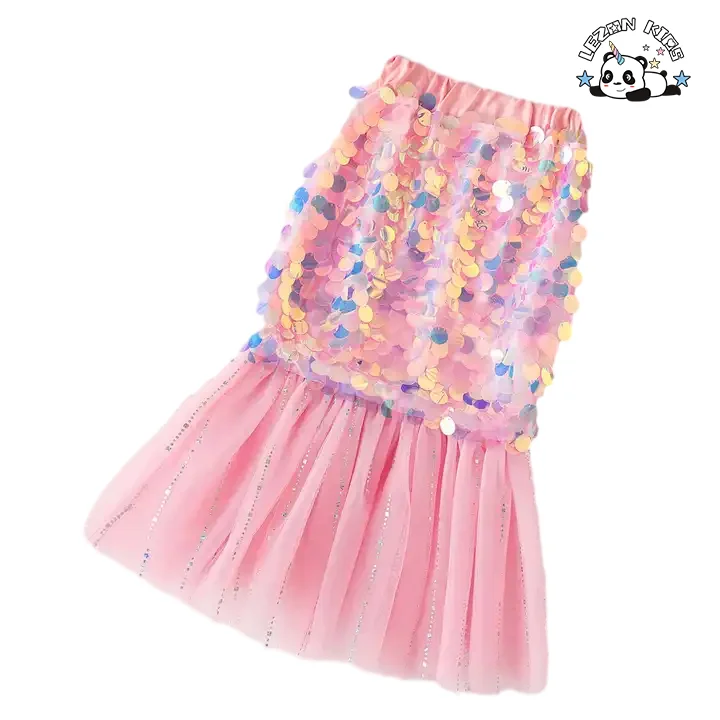 LEZONKIDS - Hot Sale Mermaid Sequin Princess Half-length Fishtail Skirt Tube Top Girls Dress for Kids